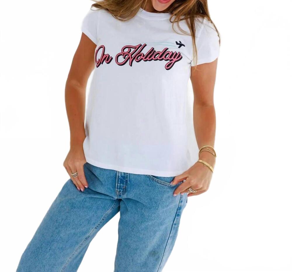 NEW SUNNY SOMEWHERE on holiday femme crew tee in white
